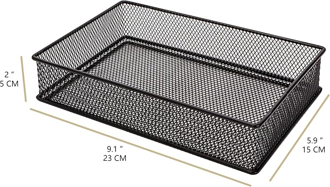 Annova Mesh Stackable Drawer Cabinet and Shelf Organizer Bins Storage Basket School Office Supply Holder Tray- Set of 2 (Black, 6x9x2 Inch)