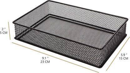 Annova Mesh Stackable Drawer Cabinet and Shelf Organizer Bins Storage Basket School Office Supply Holder Tray- Set of 2 (Black, 6x9x2 Inch)