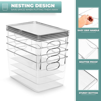 Sorbus Large Clear Plastic Bins with Lids – Stackable Organizer for Toys, Clothes, Medicine, Makeup, Art Supplies, Closet, Bathroom, and Shoes (4 Pack)