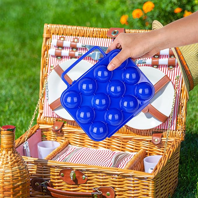 2 PCs Portable Egg Carrier with Handle, 24 Grids Egg Container for Camping, Travel, Outdoor Hiking, Picnic(Green and Blue) Gift: 2 x Flowers