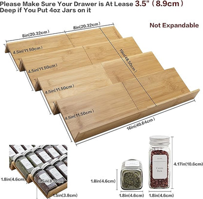Angimio Bamboo Spice Rack Drawer Organizer - 8 Piece Set - 8" or 16" Wide