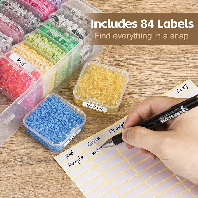 Bead Organizer Box, 31 Pcs Small Clear Bead Organizers and Storage, Mini Plastic Storage Containers Boxes with Hinged Lids and Labels, Craft Organizer for Jewelry, Bracelet, Small Parts, Nail Art