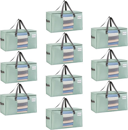 VENO 10 Pack Moving Bags, Christmas Storage Bins, Moving Boxes Alternative, Comforter and Blanket Storage Bags, College Dorm Packing Supplies, Foldable Heavy-Duty Tote (Light Green Matte, 10 Pack)