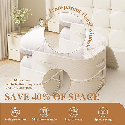 Compression Storage Bags for Bedding, 68L*2PCS Ultra Space Saving Self Compression Organizer with Transparent Window, Used for Storing Comfortable Blankets,Bedding,Pillows,Clothes (Blue 21x16x11 in)