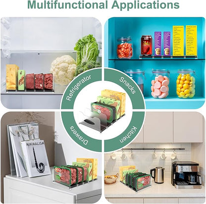 Freezer Organizer 12” Visible Fridge Organizer Rack with Removable Dividers and Handles, Freely Adjustable, Fits Refrigerator Frozen Meals, Lunch Meat Box, Cheeses (Black)