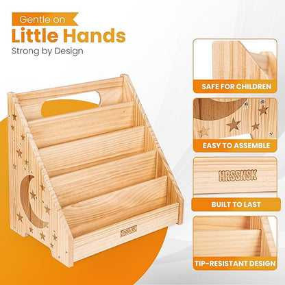 Montessori Baby Bookshelf, Natural Pinewood Front Facing Nursery Bookshelf, Small Kids Bookcase Book Organizer for Toddlers, 16.5 Inch Wide