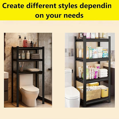 Over The Toilet Storage Shelf, Freestanding Metal Bathroom Shelf Organizer, Waterproof Rustproof Space Saver, Black，63''H×27.6''W×13.8''D