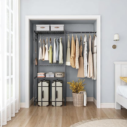 Over Washer and Dryer Shelves,3 Tier Adjustable Wire Shelving Laundry Room Storage Organization Clothes Drying Rack with Mounted on the Wall Expandable Hanger Rods&Hook,55"~74.5"Wx13.4"Dx77"H