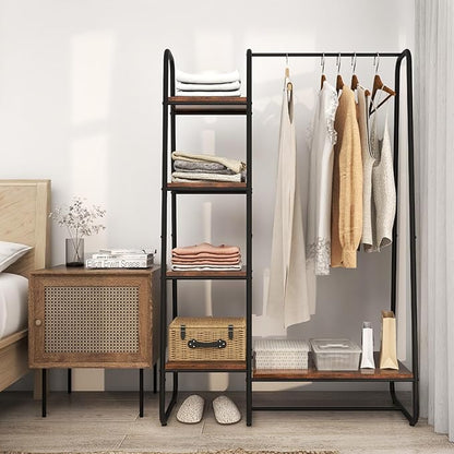 Tangkula Garment Rack with Shelves, Clothes Rack with 5 Shelves & Hanging Bar, Open Wardrobe for Hanging Clothes and Storage, Free Standing Closet Organizer, Clothing Rack for Bedroom Entryway