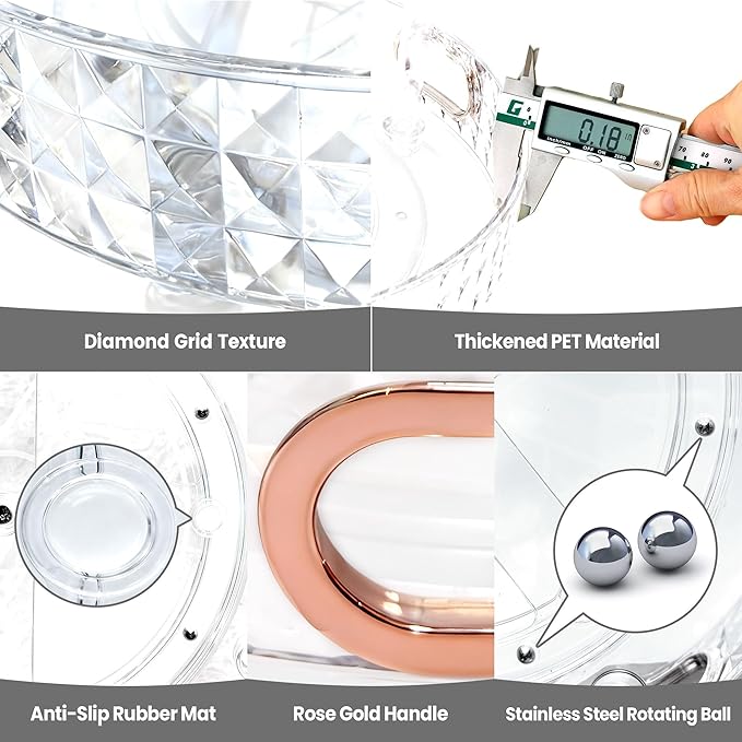 HsaExtriva 360 Rotating Makeup Organizer, Diamond Patterned Large Capacity Skin Care Organizer, Wider Perfume Stand, Makeup Holder for Vanity and Bathroom Countertop, Clear 1 Tier