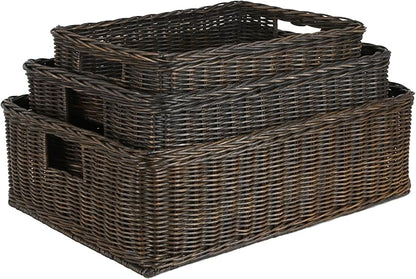 The Basket Lady Under the Bed/Basic Wicker Storage Basket, Large, 22 in L x 16.5 in W x 7 in H, Antique Walnut Brown
