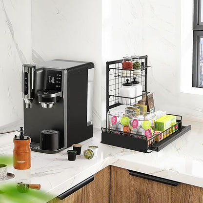 Under Sink Organizer Shelves, Pull Out Cabinet Organizers, Metal Hook Shelf Sliding Drawers for Kitchen Bathroom Closet Organization and Storage