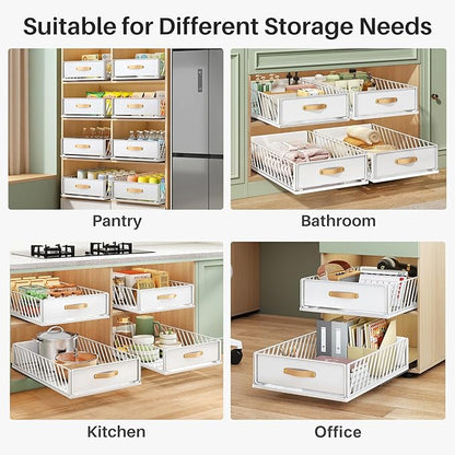 Pull out Cabinet Organizer Fixed with Adhesive Nano Film,Heavy Duty Slide out Pantry Shelves Drawer Storage,Sliding Mesh Cabinet Basket with Handle for Kitchen, Bathroom,Home, 13.8"W X 21"D X6.2"H