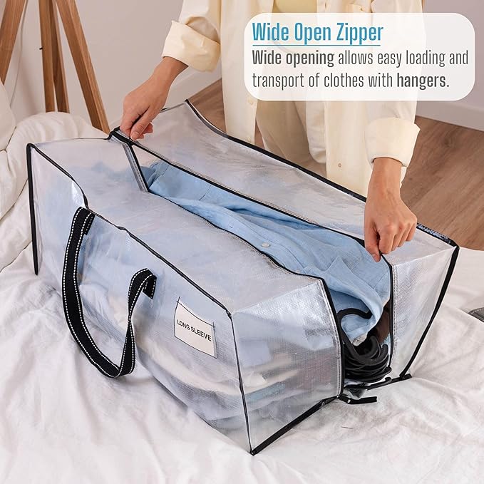 VENO 8 Pack Heavy Duty Moving Bags, Christmas Storage Bins with Lids, Clear Design, Alternative to Moving Boxes, Storage Bags for Clothes, Blankets, Comforters, Pillows, Camping (Clear, 8 Pack)
