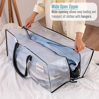 VENO 8 Pack Heavy Duty Moving Bags, Christmas Storage Bins with Lids, Clear Design, Alternative to Moving Boxes, Storage Bags for Clothes, Blankets, Comforters, Pillows, Camping (Clear, 8 Pack)