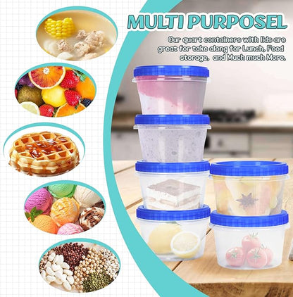 ISUSSER 6 Pack Freezer Containers with Screw On Lids, 16 Oz Stackable Reusable Plastic Storage Container, Airtight Plastic Food Storage Containers with Twist Top Lids for Food Soup Jello Sauce