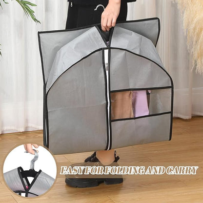 2 Pcs 10" Gusseted Garment Bags for Hanging Clothes Dress Bags for Gowns Long Closet Waterproof Garment Covers Wedding Dress Cover Traveling Clothes Protector(Gray,43 Inch)