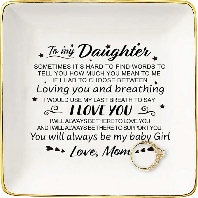 Topthink You Will Always Be My Baby Gir – Daughter Gifts from Mom or Dad-Birthday Graduation Christmas Gifts for Daughter–Ceramic Jewelry Holder Ring Dish Trinket Tray
