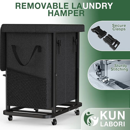 50 Gal(190L) High Grade Large Laundry Basket with Wheels, Rolling Laundry Hamper, Laundry Cart with Metal Frame and Removable Bag Design, Suitable for Laundry Room, Bedroom (Black, 2 Section 190L)