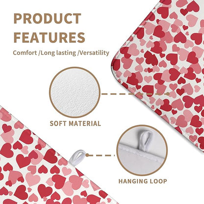 Wnoesat Valentines Dish Drying Mat Pink Red Love Hearts Valentine Drying Mats for Kitchen Counter Absorbent Microfiber Reversible Dish Draining Mat Extra Large Dishes Pad 18 X 24 Inch