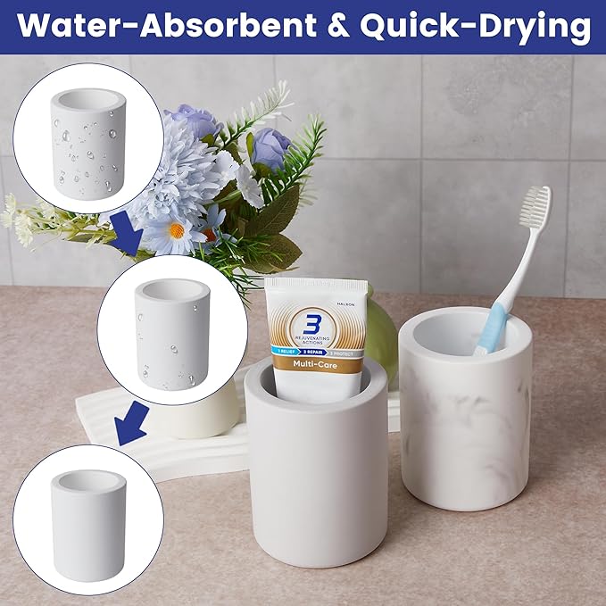 Drying Stone Toothbrush Holder, Diatomite Toothbrush Holders for Bathroom Counter, Quick Drying Electric Toothbrush and Toothpaste Holder Bathroom Organizer, Light Grey