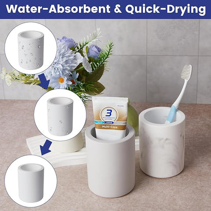Drying Stone Toothbrush Holder, Diatomite Toothbrush Holders for Bathroom Counter, Quick Drying Electric Toothbrush and Toothpaste Holder Bathroom Organizer, Light Grey