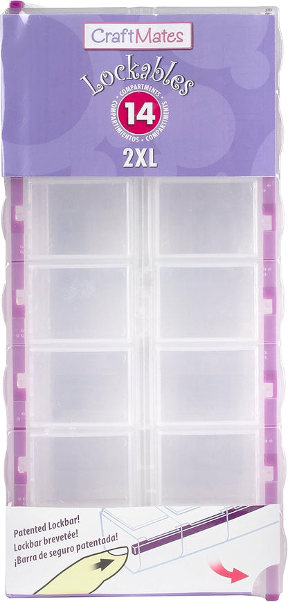 Craft Mates Bead Organizer and Plastic Storage Containers for Crafts, Buttons, Pins and More, 14 Locking Compartments, 2XL, Clear Lids