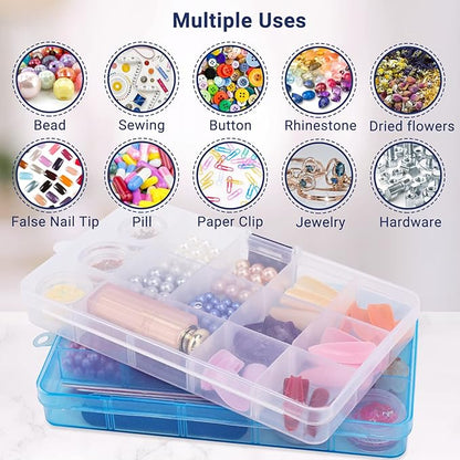 Cosics 10pcs Fake Nail Storage, 15-Grid Small Plastic Rhinestone Organizer Box, Acrylic False Nail Tips Container, Jewelry Display Holder, Tackle Hair Art Craft Accessories Empty Case with Dividers