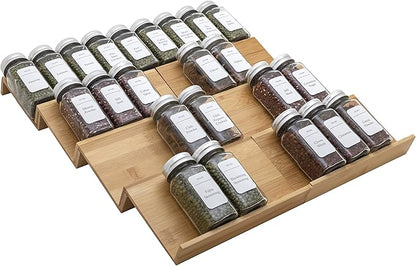 Angimio Bamboo Spice Rack Drawer Organizer - 8 Piece Set - 8" or 16" Wide