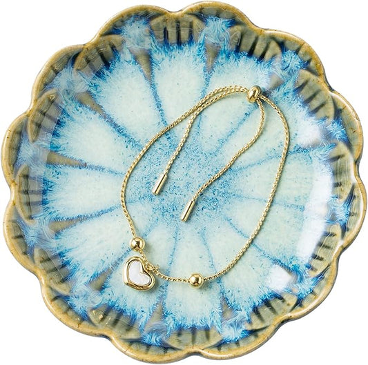 BEUNAIZER Jewelry Dish Tray, Ring Dish, Ceramic Trinket Tray, Key Bowl, Decorative Plate, for Friends Sisters Daughter Mother (retro blue)