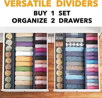 SpaceAid Bamboo 4 Pack Dresser Drawer Dividers, 4.65“ High Adjustable 17“-22” Drawer Organizers, Expandable Organization for Clothing, Clothes, Dressers, Navy Blue