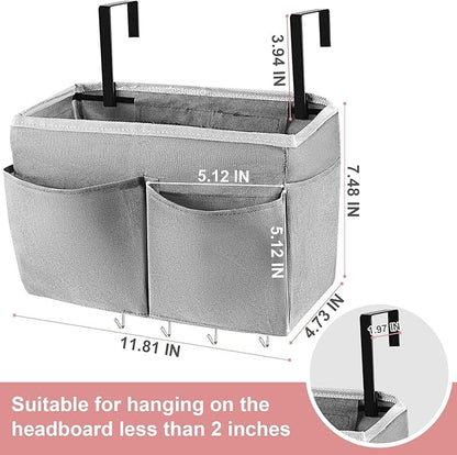 Retyion Bedside Storage Bag with 4 Hooks Multi-Function Hanging Organizer Caddy for Headboards Bunk Bed Hospital Bed (Grey)