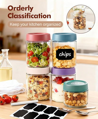 4 pack 16 oz Overnight Oats Containers with Lids and Spoons Glass Jars with Airtight Lids: Wide Mouth Mason Salad Jars, Leakproof and Reusable Glass Food Storage Container for Yogurt Snacks Spice