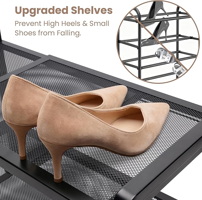 Varhomax Expandable Shoe Rack for Entryway, 2-Tier Adjustable Shoe Organizer, Sturdy Black Metal Storage Shelf for Closet, Apartment, Dorm, Small Spaces
