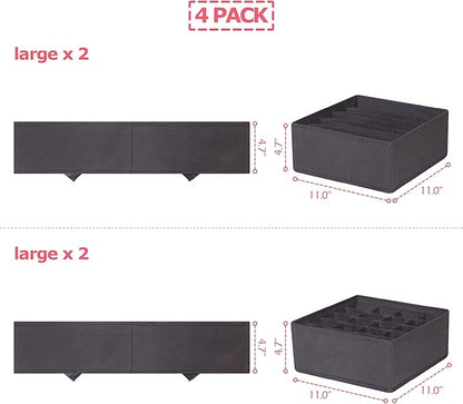 DIOMMELL 4 Pack Foldable Cloth Storage Box Closet Dresser Drawer Organizer Fabric Baskets Bins Containers Divider for Clothes Underwear Bras Socks Lingerie Clothing, Dark Grey 22-0000