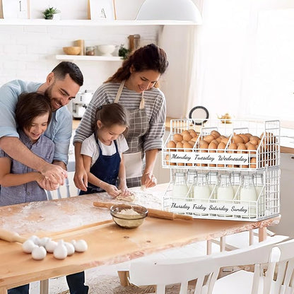 Egg Basket for Countertop, Egg Holder Countertop with 5 Dividers & Labels, 2 Tier Stackable Wire Storage Baskets to Keep Fresh Eggs Organized, Egg Organizer for Kitchen & Decorative Rack Home, White