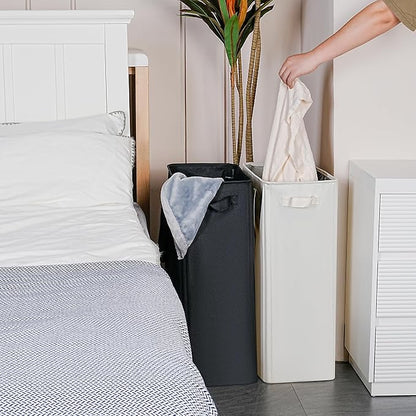 efluky Slim Laundry Basket, Narrow Laundry Hamper with Handles, Collapsible Dirty Clothes Hamper, Tall Laundry Bin for Laundry Room, Dorm and Bedroom, 19.8 Gallon(75L) Black (Pack of 2)