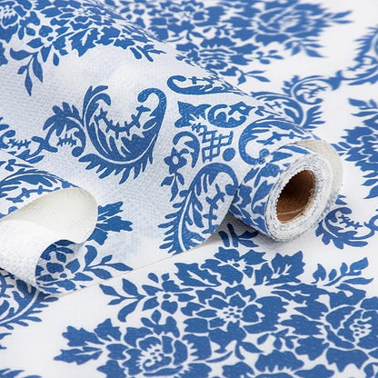 RAY STAR Shelf Liner, Non Adhesive Vintage Navy Blue Floral Kitchen Cabinet Liner for Pantry Drawer, Strong Grip Non Slip, Shelf Liners for Kitchen Cabinets Cupboard 12 Inch x 20 FT