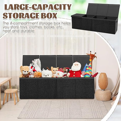 Patelai Extra Large Toy Box Chest with Lids 4/3 Grids Large Chest Collapsible Kids Toy Storage Baskets Gifts for Boys Girls Living Room Nursery Playroom(49.2 x 13 x 15.7'',Black)