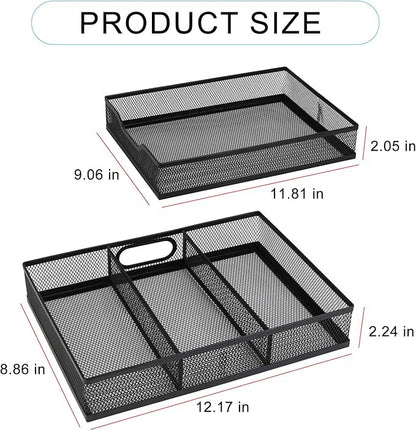 Office Drawer Organizer, 2 Pack Metal Mesh Desk Draw Divider, Versatile Desktop Organizer Tray to Keep Supplies Tidy and Easy to Access, Stackable A4 Paper Holder Tray