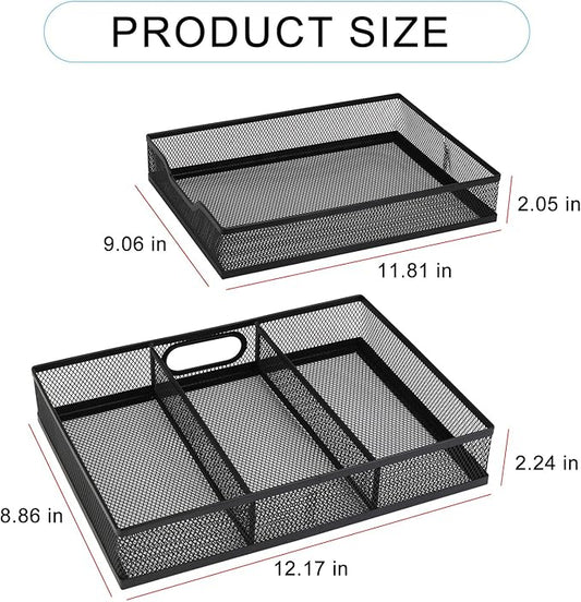 Office Drawer Organizer, 2 Pack Metal Mesh Desk Draw Divider, Versatile Desktop Organizer Tray to Keep Supplies Tidy and Easy to Access, Stackable A4 Paper Holder Tray