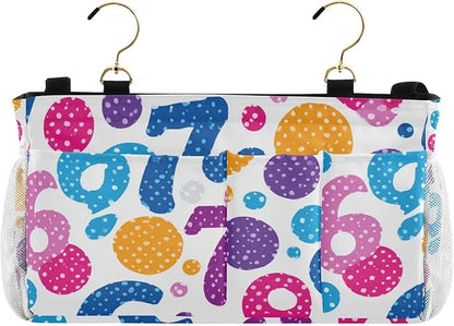 CuwrYet Bedside Caddy Hanging Bunk Bed Caddy Bed Organizer Hanging Pocket with 2 Hooks Bedside Storage Organizer Pocket Bag Holder Six Seven Flowers Colorful Polka Dots