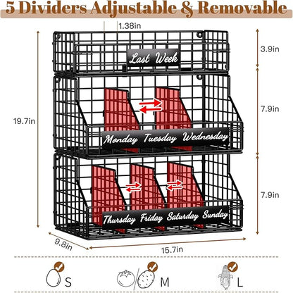 Egg Basket for Countertop, Egg Holder Countertop with 5 Dividers & Labels, 3 Tier Stackable Wire Storage Baskets to Keep Eggs Organized, Egg Organizer Decorative Rack for Kitchen & Home, Black