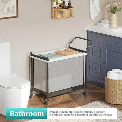 Laundry Hamper with Wheels - 2 Section Laundry Basket 140L, Removable Washable Bags, Height-Fitted Rolling Laundry Cart for Laundry Room & Bedroom