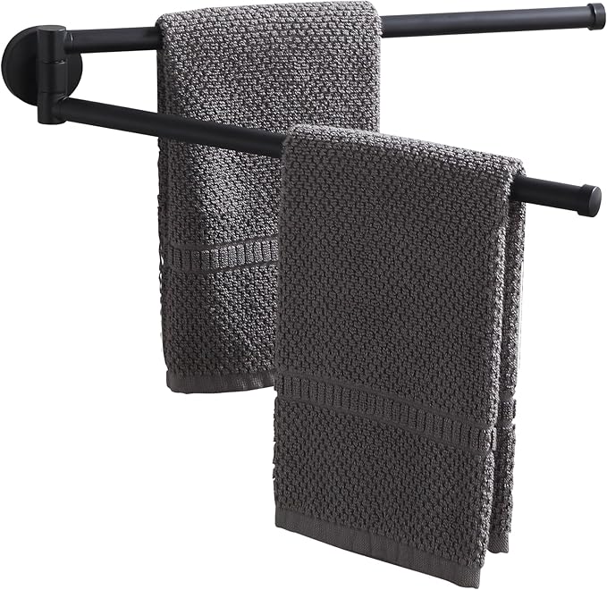 BGL Swivel Towel Bar for Bathroom Matte Black,Swing Out Double Towel Bar 2-Arm Kitchen Wall Mounted Towel Hanger Holder for Bathroom Organizer