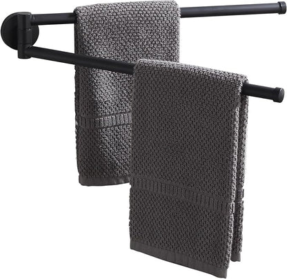 BGL Swivel Towel Bar for Bathroom Matte Black,Swing Out Double Towel Bar 2-Arm Kitchen Wall Mounted Towel Hanger Holder for Bathroom Organizer