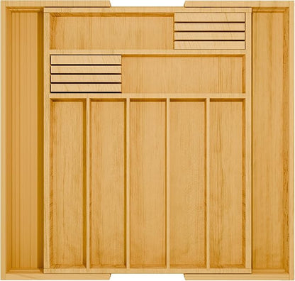 Bamboo Kitchen Drawer Organizer - Bamboo Expandable Drawer Organizer Utensil Holder & Cutlery Tray - Adjustable Wood Drawer Dividers Organizer for Silverware, Flatware, Knives (9 Slot)
