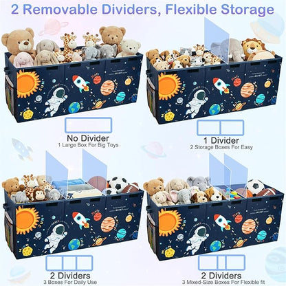 Unicorn Castle Toy Box with Adjustable Divider Toy Chest Storage Large Toy Storage Organizer Bin Collapsible with Lid Pockets for Nursery Playroom,Blue Astronaut
