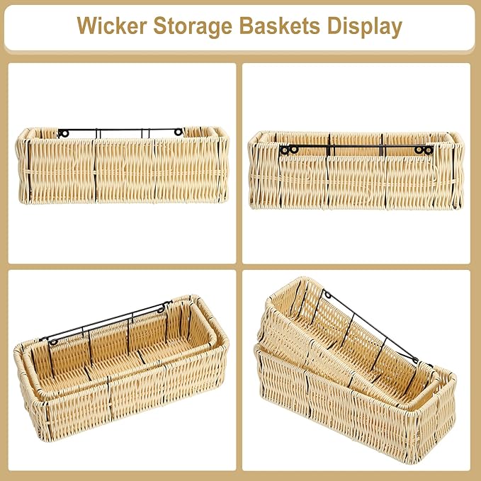 OwnMy Plastic Wicker Hanging Basket for Kitchen, Set of 2 Wall Storage Baskets Hanging Fruit Vegetable Basket for Kitchen Cabinet Pantry Organizing, Bathroom Toilet Paper Storage Baskets Organizers