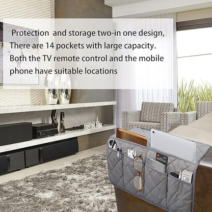 Benuomi Sofa Armrest Organizer, Remote Control Holder, Waterproof Armchair Caddy with 14 Pockets for TV Remotes